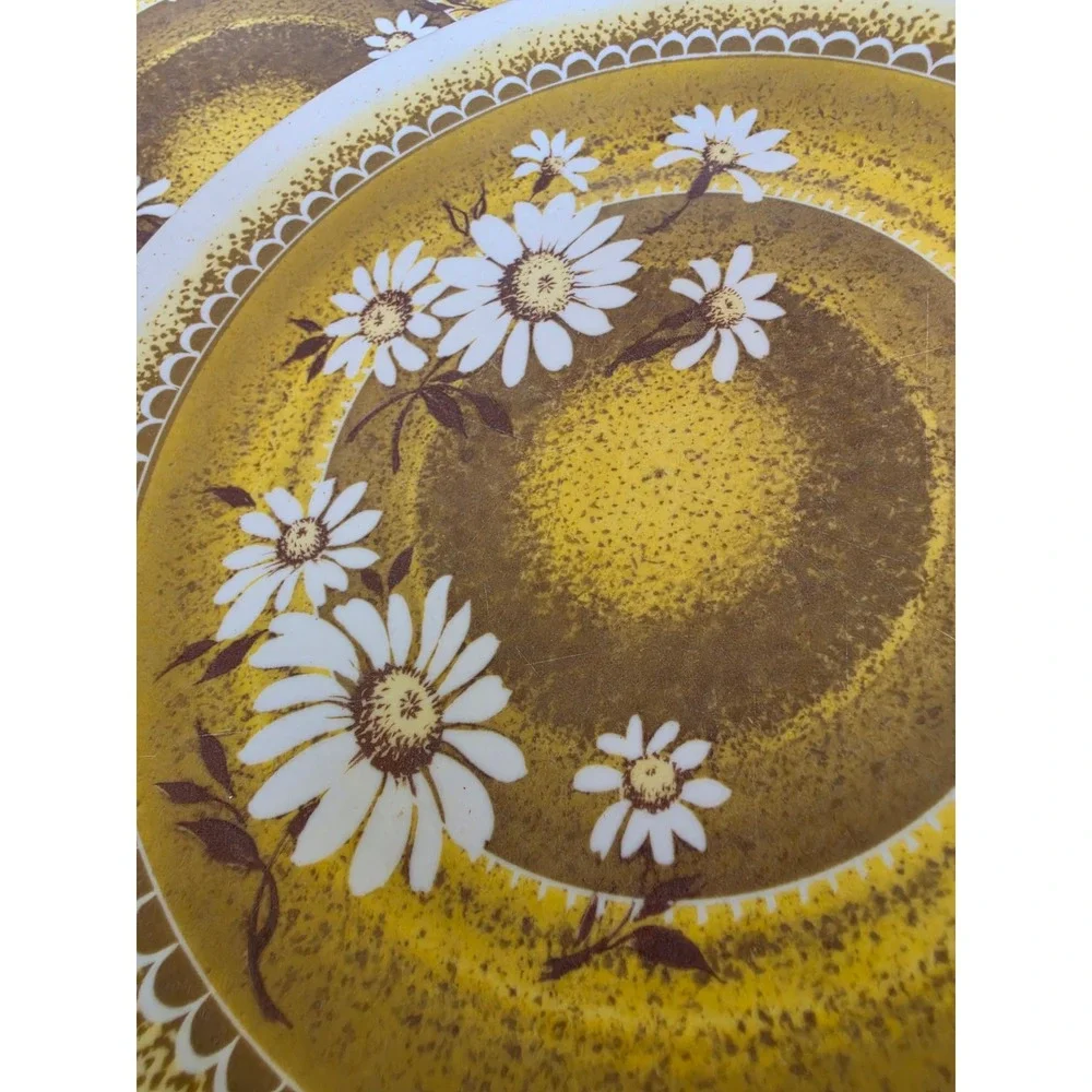 Vintage National Home Products Artisan Ware Melamine Daisy Plates Set of 4